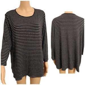 J.Jill Women’s XL Gray Black Mettallic Long Sleeve Striped  Blouse